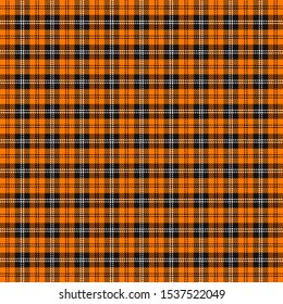 Halloween Tartan plaid. Scottish pattern in black, gray and orange  cage. Scottish cage. Traditional Scottish checkered background. Seamless fabric texture. Vector illustration