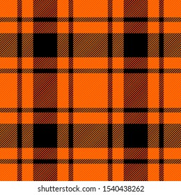Halloween Tartan plaid. Scottish pattern in black and orange  cage. Scottish cage. Traditional Scottish checkered background. Seamless fabric texture. Vector illustration