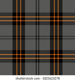 Halloween Tartan plaid. Scottish pattern in black, orange and gray cage. Scottish cage. Traditional Scottish checkered background. Seamless fabric texture. Vector illustration