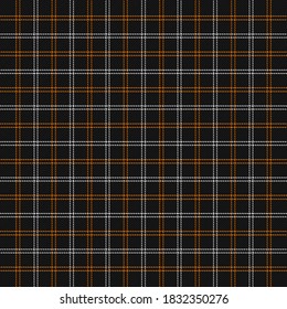 Halloween Tartan plaid. Scottish pattern in black, orange and white cage. Scottish cage. Traditional Scottish checkered background. Seamless fabric texture. Vector illustration