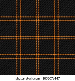 Halloween Tartan plaid. Scottish pattern in black and orange cage. Scottish cage. Traditional Scottish checkered background. Seamless fabric texture. Vector illustration