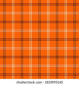 Halloween Tartan plaid. Scottish pattern in black, orange and white cage. Scottish cage. Traditional Scottish checkered background. Seamless fabric texture. Vector illustration