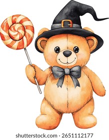 Halloween Teddy Bear with Lollipop vector illustration