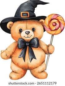 Halloween Teddy Bear with Lollipop vector illustration