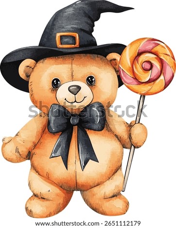 Halloween Teddy Bear with Lollipop vector illustration