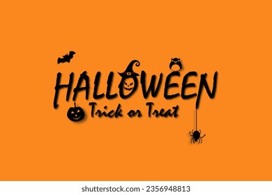 Halloween template background with the Halloween text and the scarecrow pumpkin. Vector illustration.