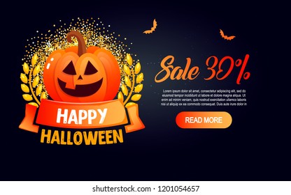 Halloween template banner.  Happy Halloween message design background.