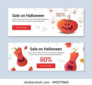 Halloween template banners in Flat modern style. Colorful template for sales.