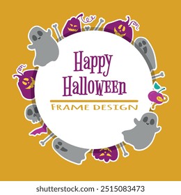 Halloween template with cartoon holiday characters, vector decorative frames. Spooky ghosts with pumpkins. Various textbooks, stack of books, notebooks. Modern design vector illustration concept