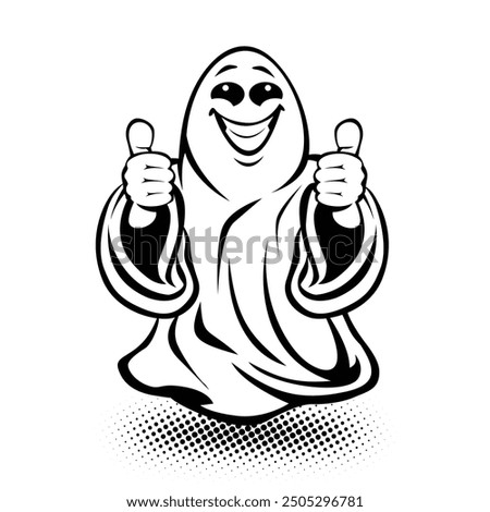 Halloween template of joyful apparition. Funny ghost for halloween decoration. Vector on transparent background