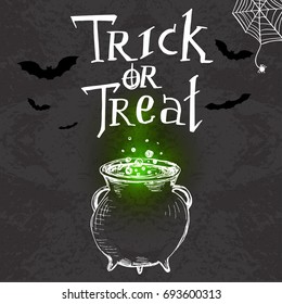 Halloween template on the dark background with hand drawn elements