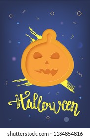 Halloween  template with pumpkin paper cut shape  decoration. Vertical  banner. Element for holiday design. Vector illustration.