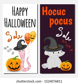 Halloween template for text with holiday attributes. Cartoon style. Vector illustration