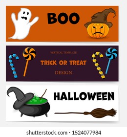 Halloween template for text with holiday attributes. Cartoon style. Vector illustration