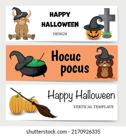 Halloween template for text with holiday attributes. Cartoon style. Vector illustration
