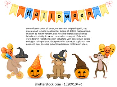 Halloween template for your text with traditional attributes. Cartoon style. Vector illustration