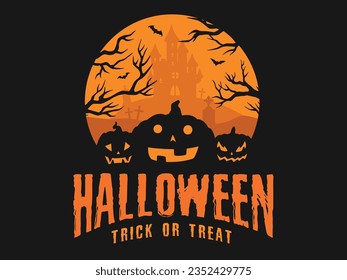 Halloween terrible party colorful poster with jack o lantern pumpkins and trick or treat lettering for magazine design vector illustration