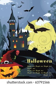 Halloween terrible Vector background with Place for your text. Abstract Classical autumn card with pumpkin and castle.