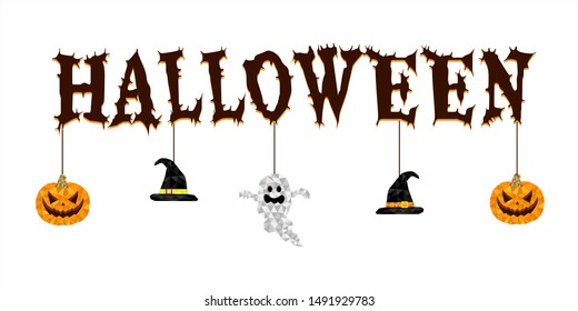 Halloween Text Banner. Holiday concept with Polygon art Style. on white background. for poster, greeting card, banner.