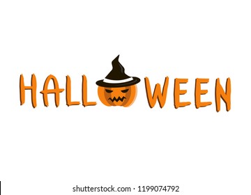 Halloween Text Banner with pumpkin. Happy Halloween red lettering.Vector Halloween
