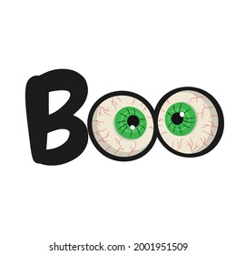 Halloween text Boo with eyes inside. Vector illustration.