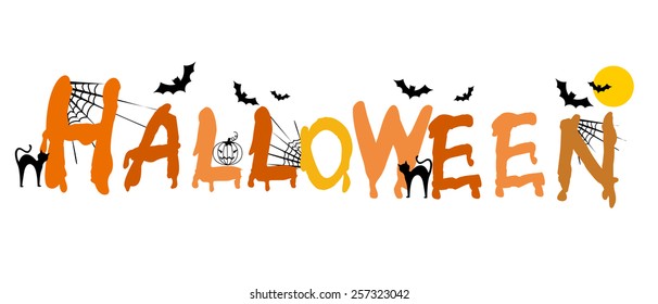 Halloween text with cliparts isolated on white