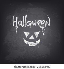 Halloween text design on chalkboard. Hand drawn vector illustration. Stylized design element on blackboard. Background design for banner, poster, flyer, cover, brochure.