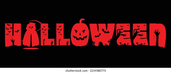 Halloween text with different horror character