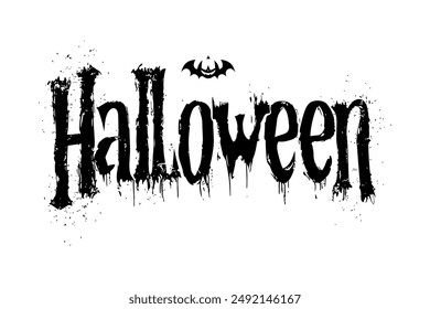 Halloween Text with Dripping Effect and Bat. Vector illustration design.