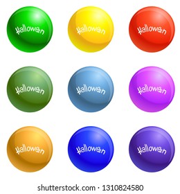 Halloween text icons vector 9 color set isolated on white background for any web design 