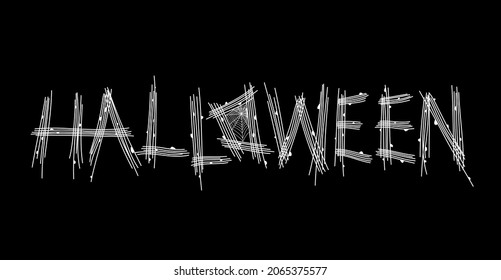 Halloween-Text-Schrift mit spiderweb-Vektorgrafik. Headline Design für Poster, Karten, Banner.