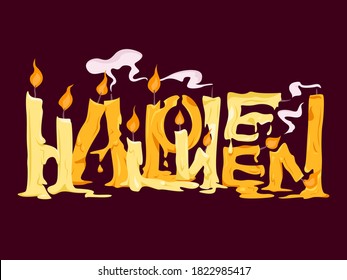 Halloween Text with the Melted Candles in Horror Style.