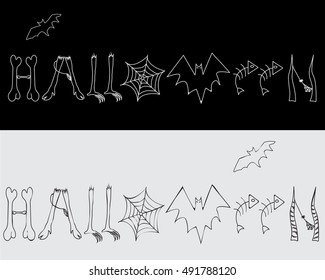 Halloween text object on white and black background. illustration