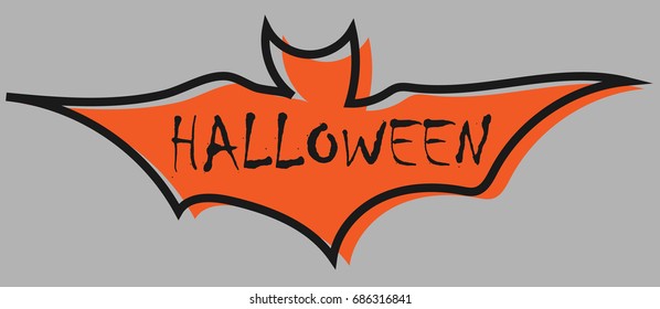 Halloween text on bat flat design