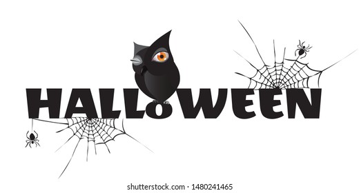 Halloween text with an owl. The font stylized in the center represents an owl.