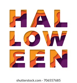 halloween text with paper cut layers 3d effect background
