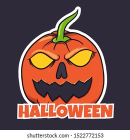 halloween text with pumpkin head vector illustration.