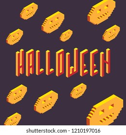 Halloween text with pumpkins isolated on background, vector illustration, eps 10
