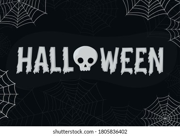 Halloween text with skull cartoon and spiderwebs design, Holiday and scary theme Vector illustration