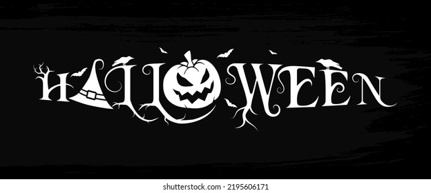 Halloween text typography logo on a black background. HAPPY HALLOWEEN, Trick or Treat.