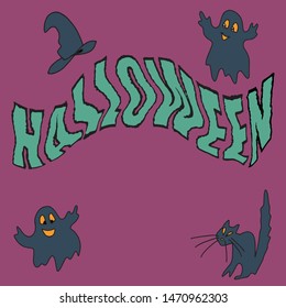 Halloween text for use in the design of events, cards, invitations. Hand-drawn vector illustration on a dark background