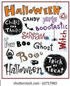 halloween text, vector doodles