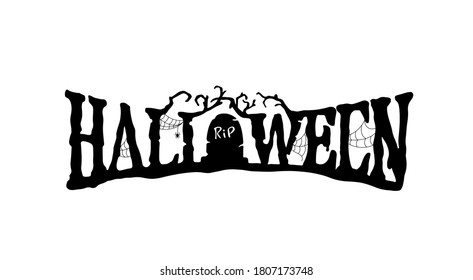 Halloween text. Vector hand drawn lettering. Scary inscription Halloween.