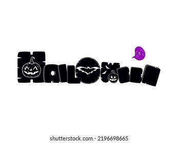 Halloween text vector. Hand lettering vector with Halloween word on white background. Typography used print for posters, stickers, cards, t-shirt, bag or mug.
