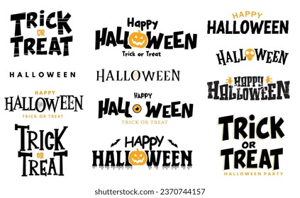 Halloween text vector set design. Halloween trick or treat letter, script, font and typography collection in white isolated background. Vector illustration halloween message handwritten.
