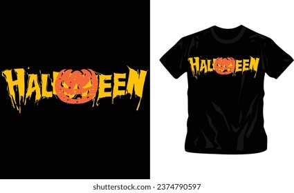 halloween text in yellow color with pumpkin t-shirt design