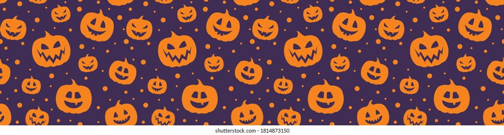 Halloween texture with craved pumpkins. Wrapping paper. Vector