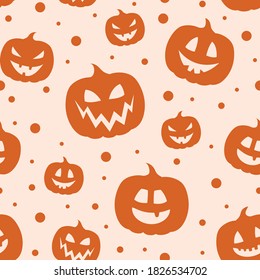 Halloween texture with craved pumpkins. Wrapping paper. Vector