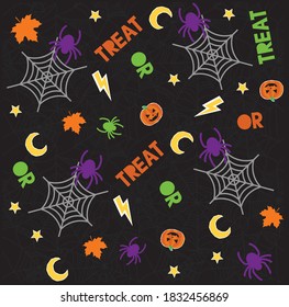 Halloween texture with pumpkin and stars. Vector black wallpaper