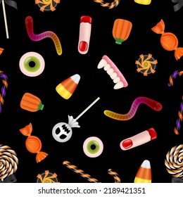 Halbrovenstruktur. nahtloses Muster mit halloween candies. 